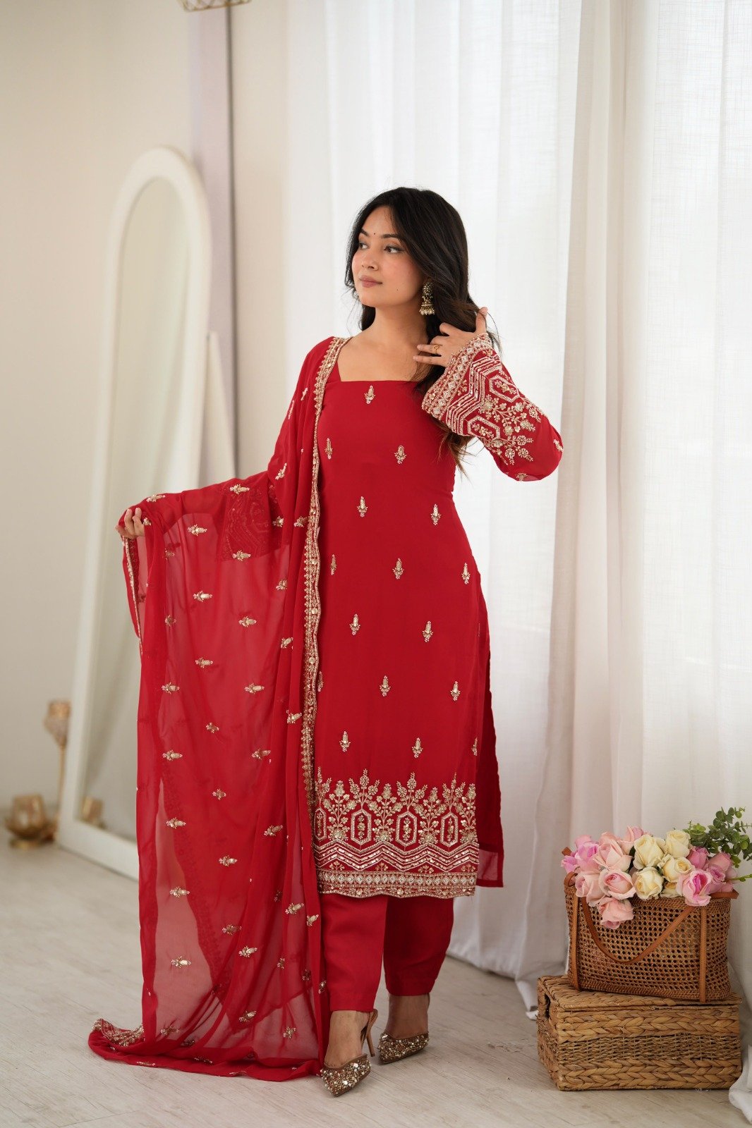 Heavy Faux Georgette Beads Work Salwar Suit – Ready to Wear Heavy Faux Georgette Beads Work Salwar Suit – Ready to Wear