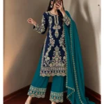 RO19752 Natural Crepe Silk Kurti Palazzo Dupatta Set