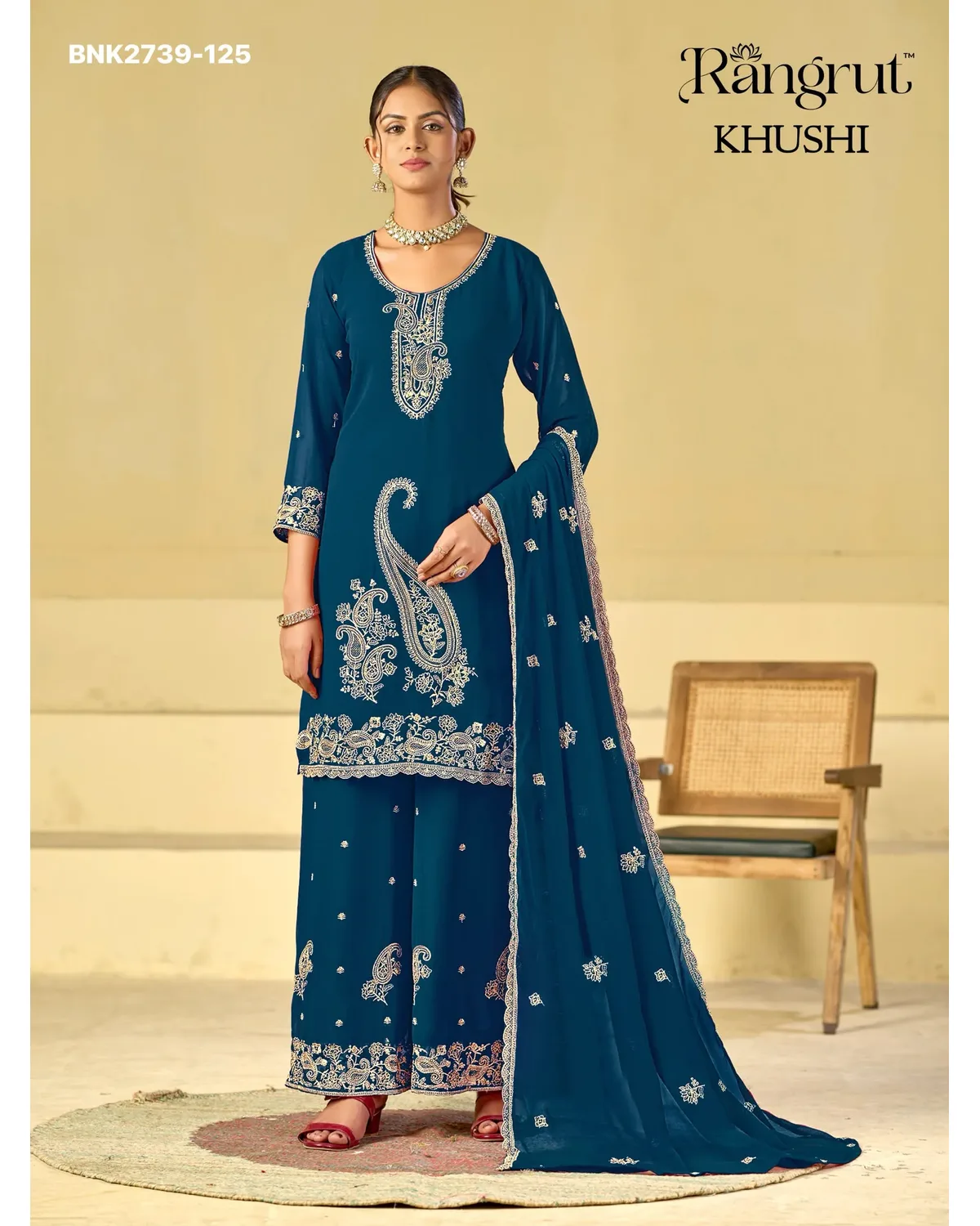 00000134-PHOTO-2026-10-03-11-54-41 BNK2739 Blooming Georgette Kurti Palazzo Dupatta Set - Image 1
