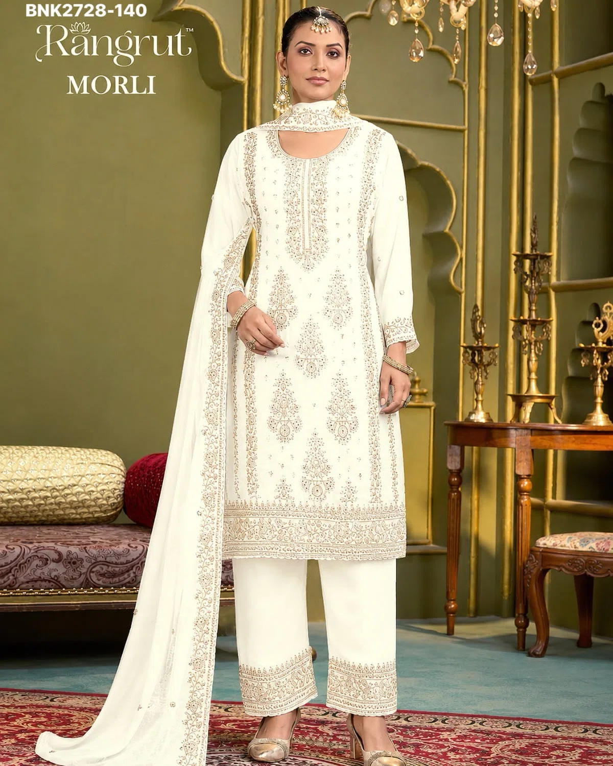 BNK2728 Blooming Georgette Embroidered Kurti Pant Dupatta Set