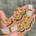 RO19542 Beautiful Premium Quality Matt Gold Polish Brass Necklace With Beautiful Earrings And Adjustable Tika