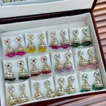 RO19547 Beautiful Premium Quality 12 Pairs Different Colour Small Jhumka Mirror Box?