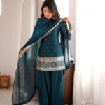 PRESENTING NEW FENDY SILK FABRIC WITH EMBROIDERY SEQUENCE AND JARI WORK TOP,DUPATTA SET WITH FARSHI SHALWAR READY TO WEAR