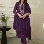 Slub Cotton Embroidered Kurti Pant Dupatta Set