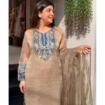 BNK2707 Crunchy Silk Embroidered Kurti Palazzo Dupatta Set