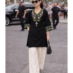BNK2710 Embroidered Rayon Short Top Palazzo Set