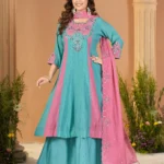 Embroidered Anarkali Kurti Palazzo and Dupatta Set