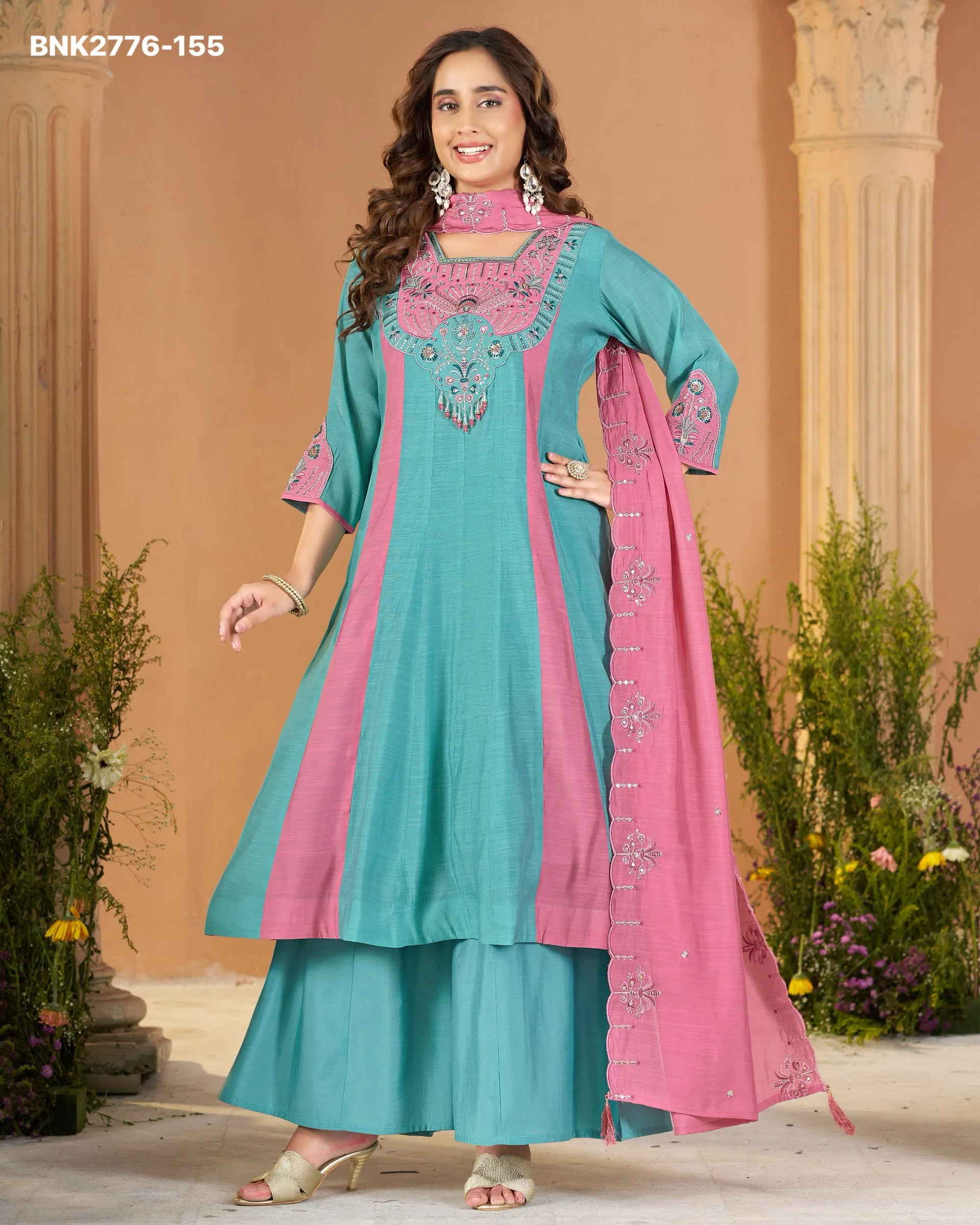 bnk2776-anarkali-kurti-stitched-10 Embroidered Anarkali Kurti Palazzo and Dupatta Set - Image 1
