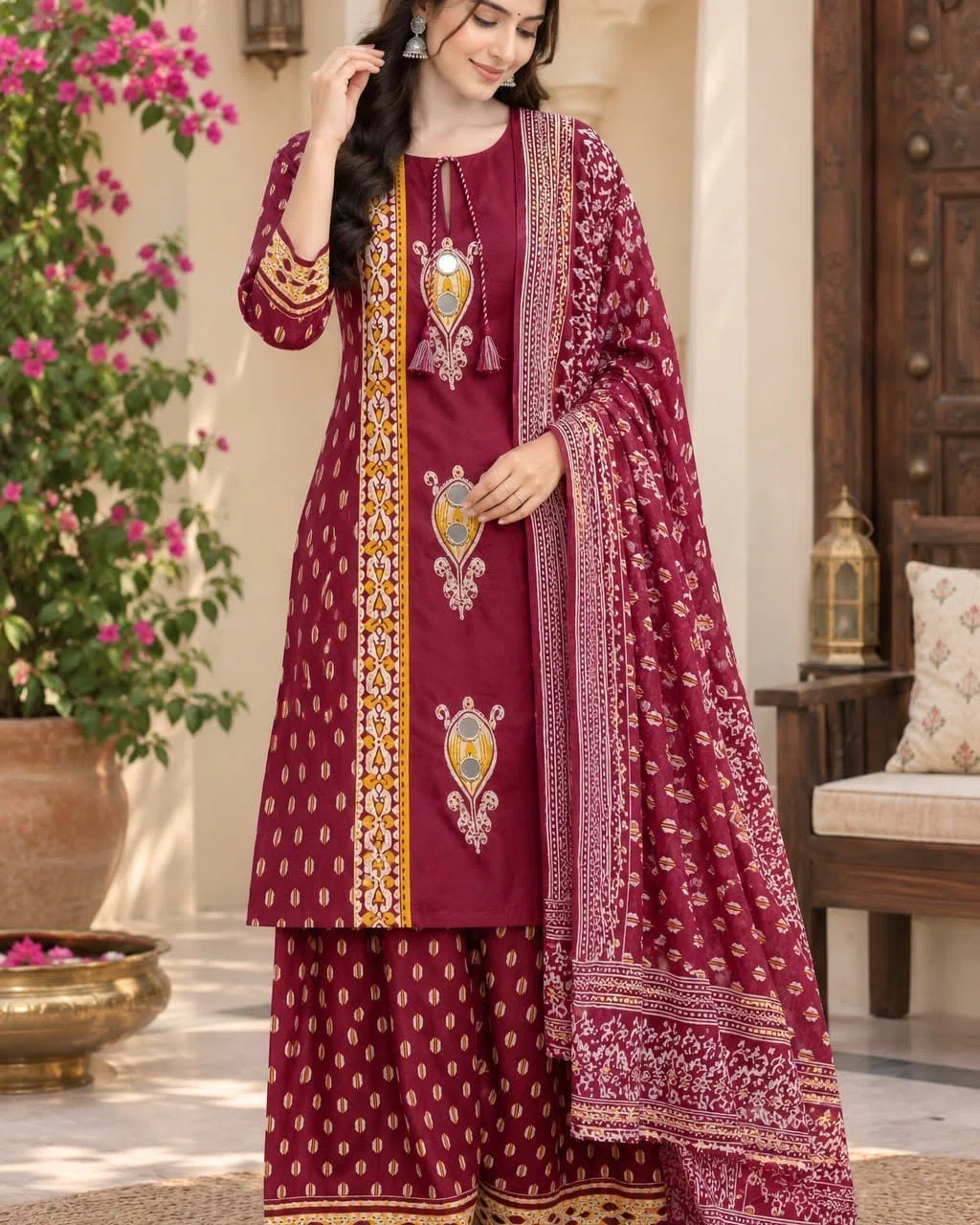 bnk2784-cotton-printed-gopi-dress-set-05 Cotton Printed Gopi Kurti Sharara and Dupatta Set - Image 1