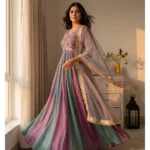 D-1005 Moss Silk Embroidered Gown Dupatta Bottom Set