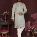 Men’s Heavy Khadi Cotton Embroidered Kurta Pyjama Set