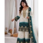 RO19478 Dual Tone Star Georgette Embroidered Palazzo Dupatta Set