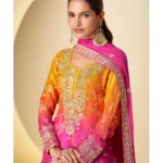 RO19743 Chinon Embroidered Kurti Sarara Set