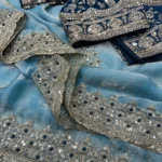 Monika Fendy Satin Embroidered Saree with Stitched Blouse