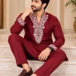 Men’s Premium Lachka Embroidered Kurta Polo Pant Set