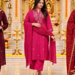 Slub Cotton Embroidered Kurti Pant and Dupatta Set