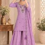 Roman Silk Embroidered Kurti Palazzo and Dupatta Set