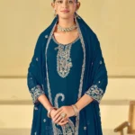Blooming Georgette Embroidered Kurti Palazzo and Dupatta Set