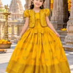 Kids Traditional Zari Weaving Gown with Koti