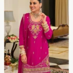Plus Size Chinon Embroidered Three Piece Set